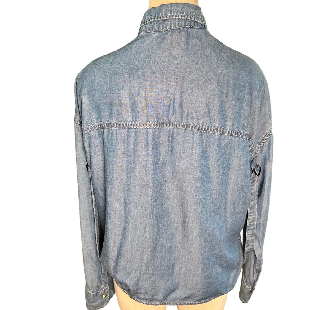 The Kooples Jeans Shirt Women S Blue Embroidered Bird Lyocell Snap Front Western - Picture 14 of 15